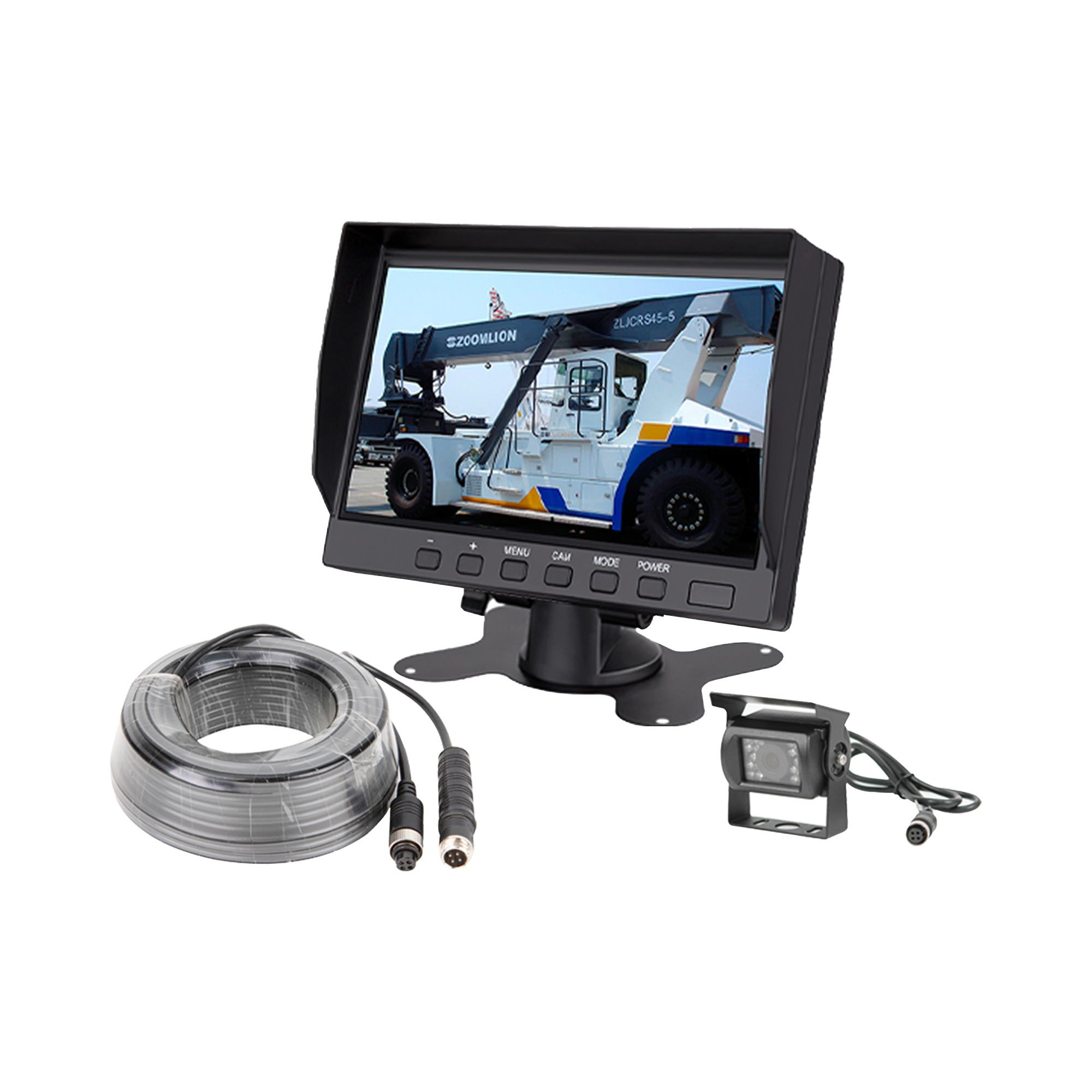 Sistema Profesional de Cámara de Reversa y Monitor Alámbrico para Vehículos de Trabajo y Montacargas Sistema Profesional de Cámara de Reversa y Monitor Alámbrico para Vehículos de Trabajo y Montacargas